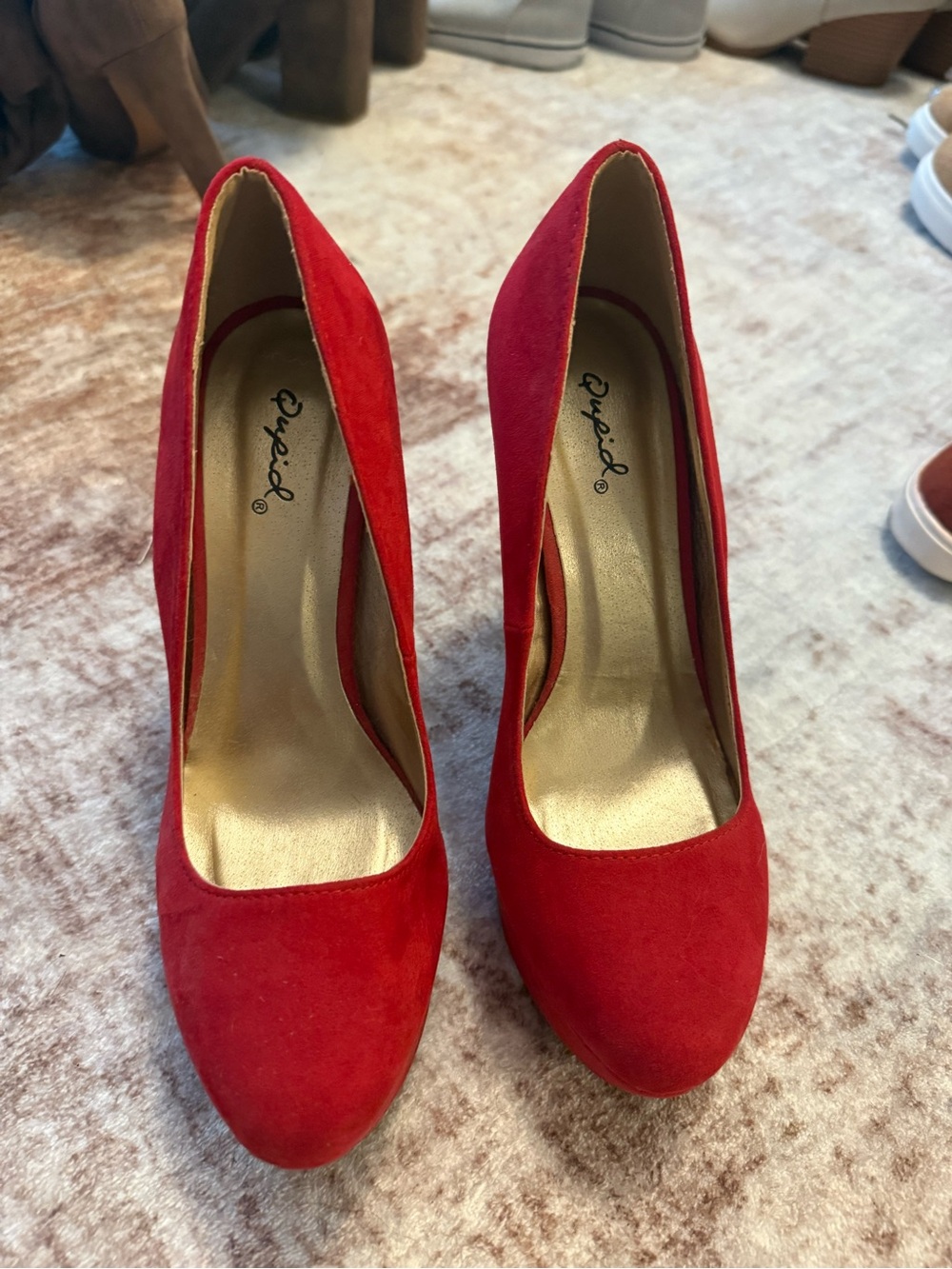 Qupid Red Suede Round-Toe High Heels